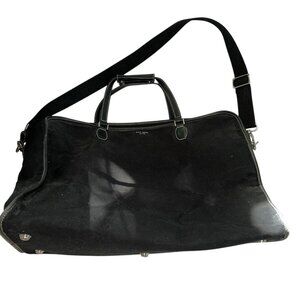 Kate Spade black cotton pin striped lining weekender travel bag suitcase